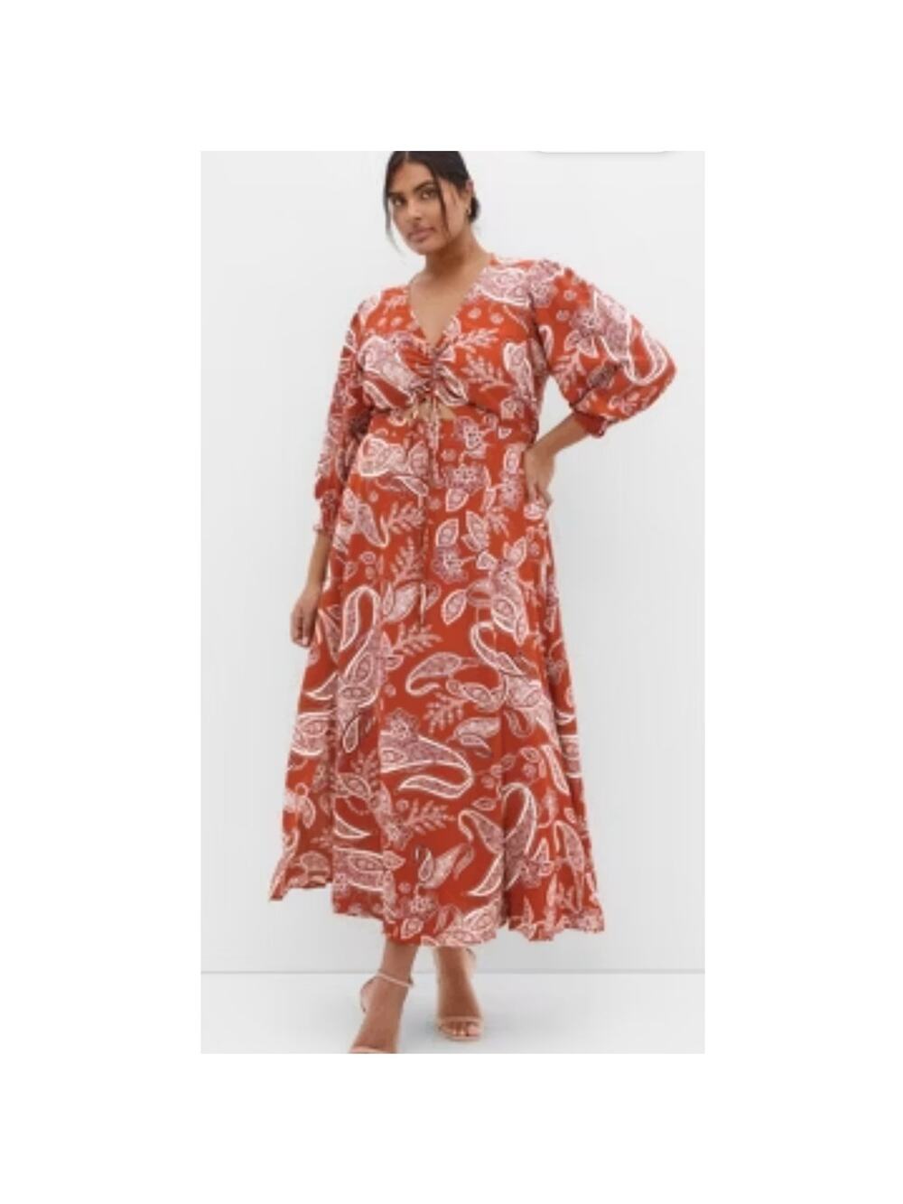 City Chic Jessie Ginger Paisley Rust Maxi Dress XXL Cottagecore Peasant Prairie